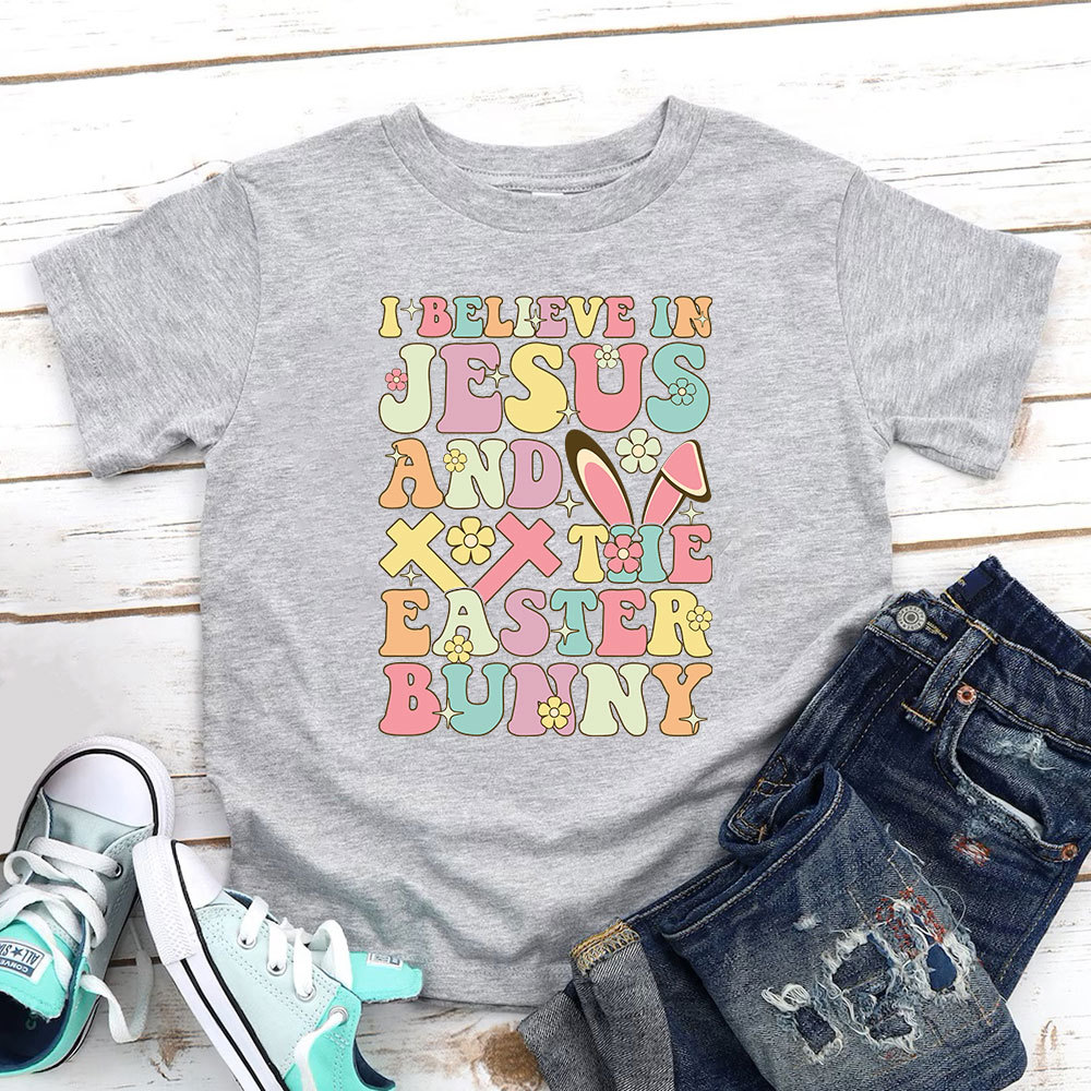 I Believe In Jesus And The Easter Bunny Christian Kid T-Shirt