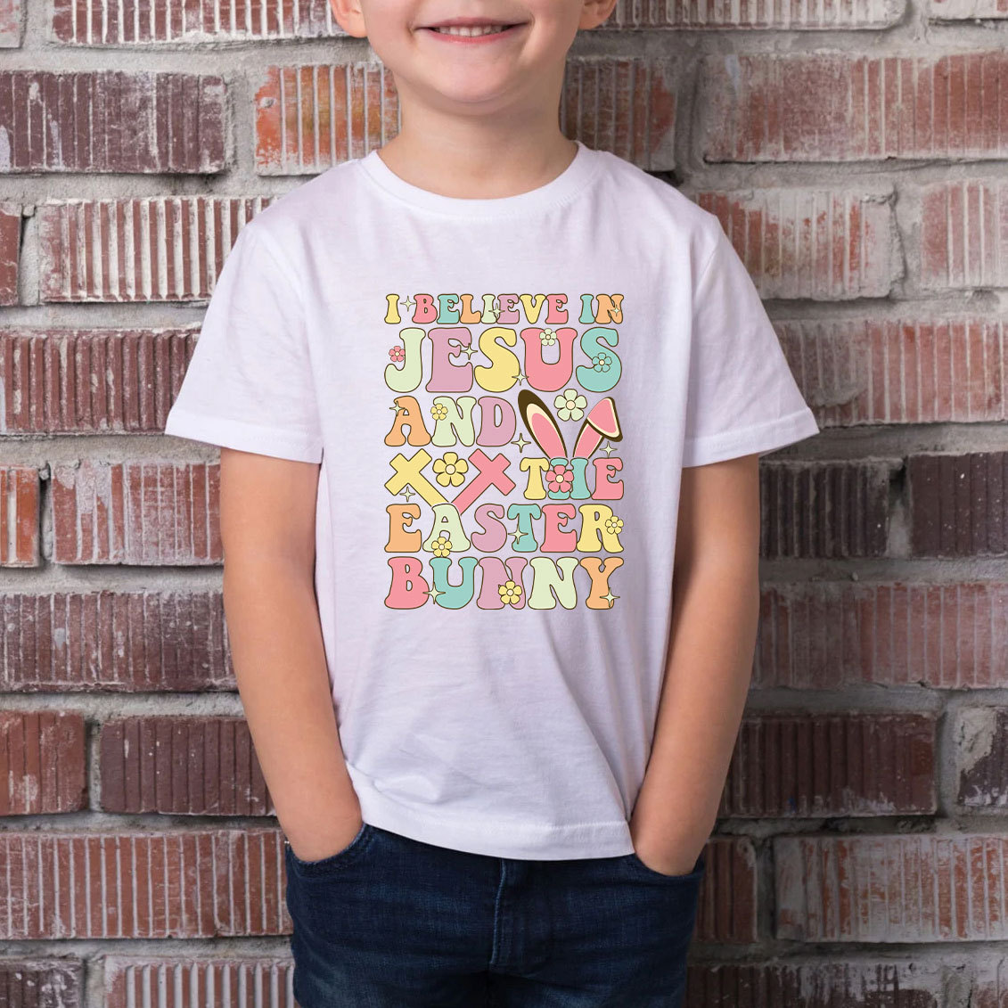 I Believe In Jesus And The Easter Bunny Christian Kid T-Shirt
