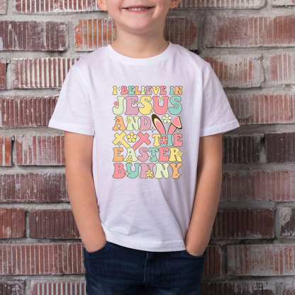 I Believe In Jesus And The Easter Bunny Christian Kid T-Shirt