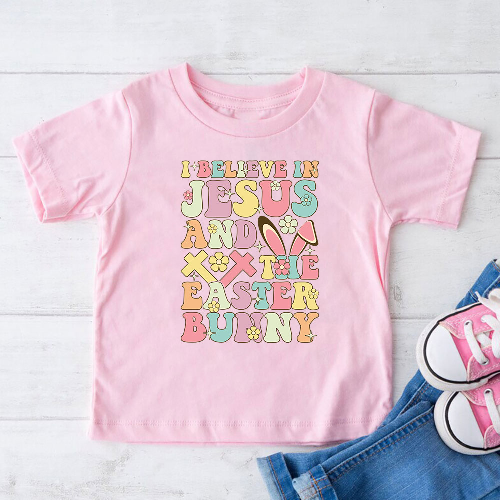 I Believe In Jesus And The Easter Bunny Christian Kid T-Shirt