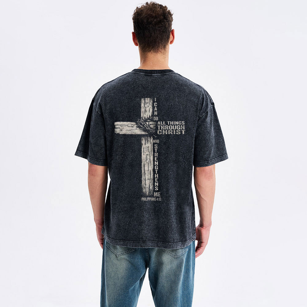 I Can Do All Things THrough Christ Christian Washed T-Shirt