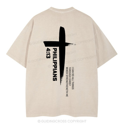 I Can Do All Things Though Christ Christian Washed T-Shirt