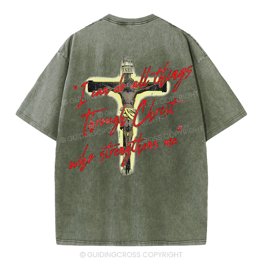 I Can Do All Things Though Christ Christian Washed T-Shirt