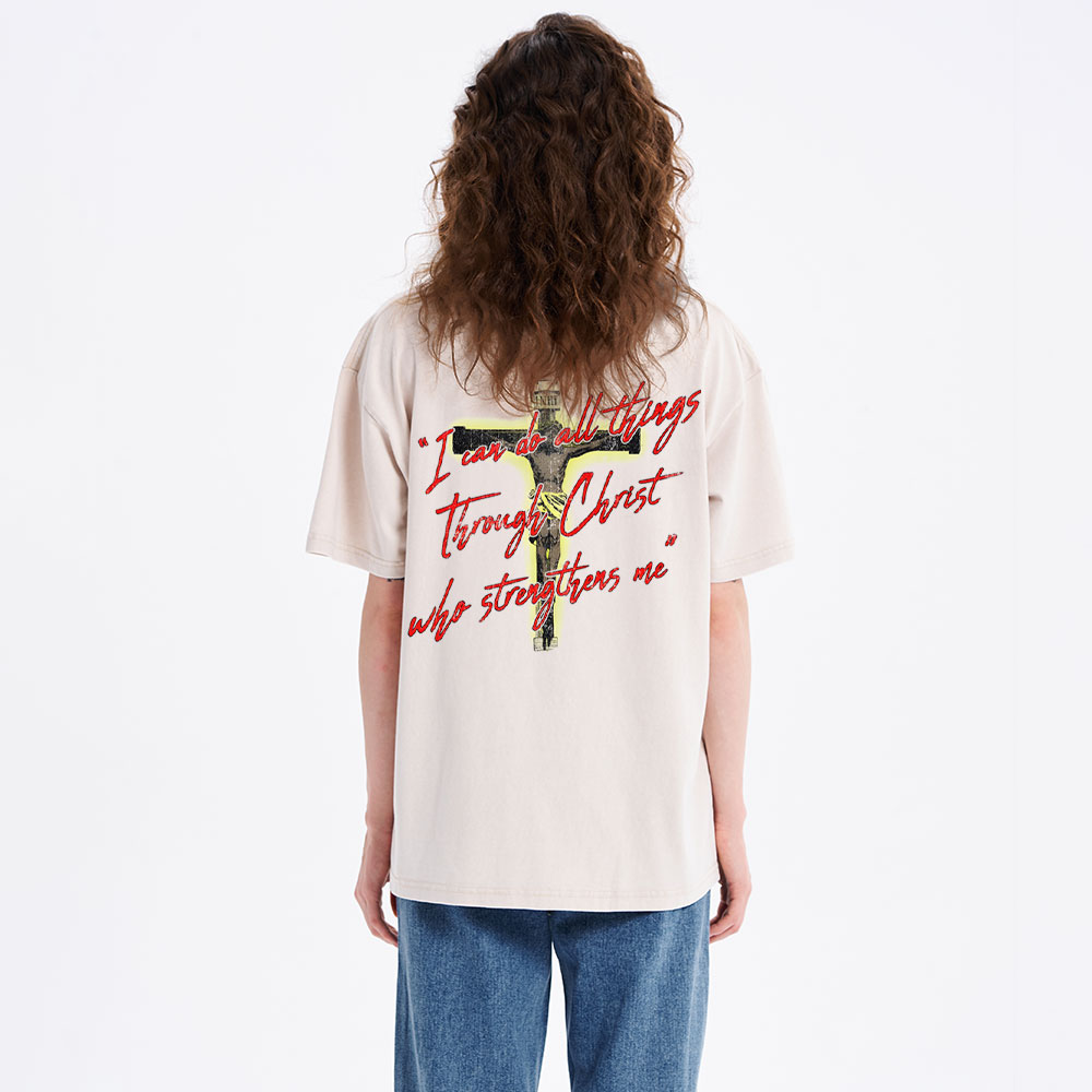 I Can Do All Things Though Christ Christian Washed T-Shirt