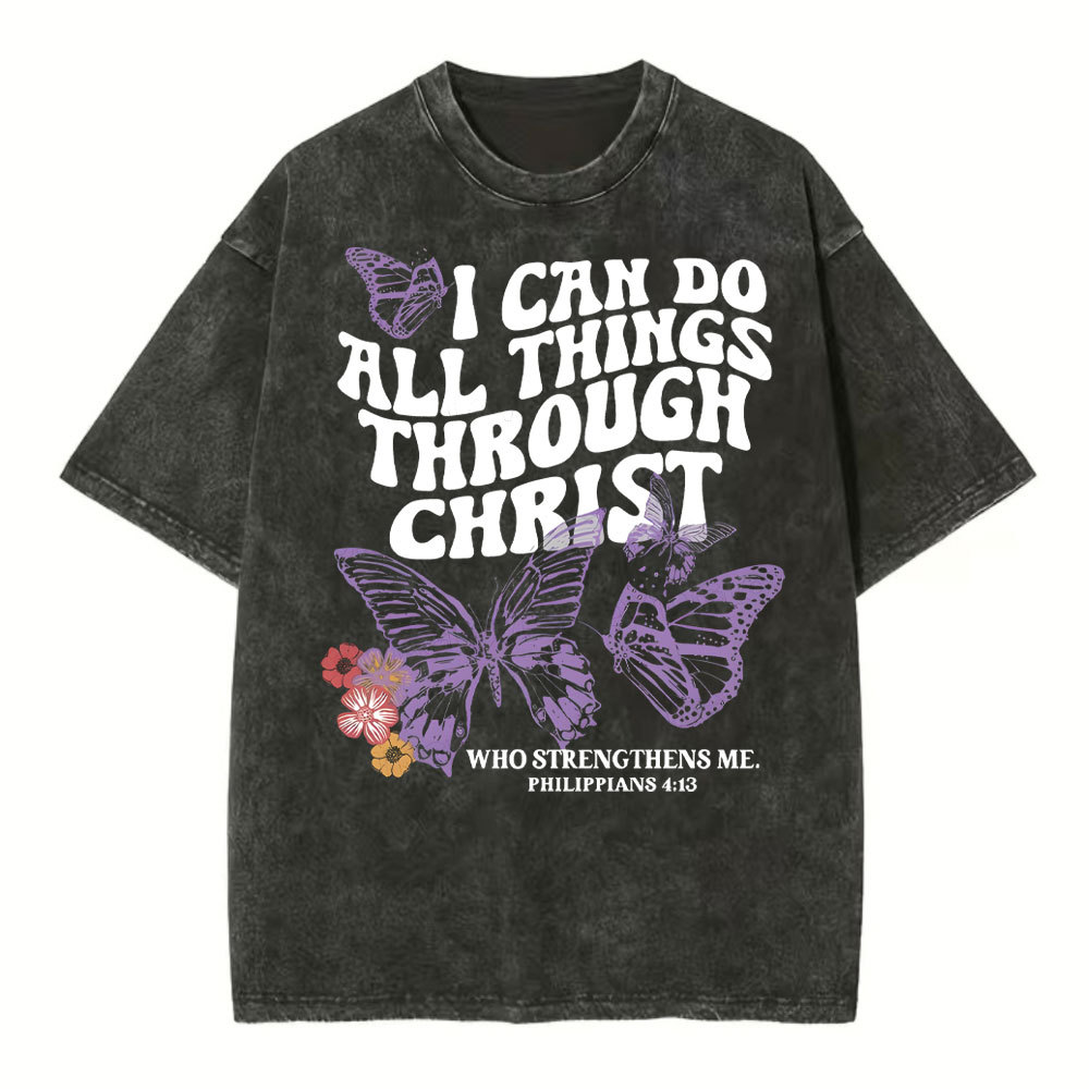 I Can Do All Things Though Christ Christian Washed T-Shirt