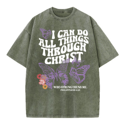 I Can Do All Things Though Christ Christian Washed T-Shirt