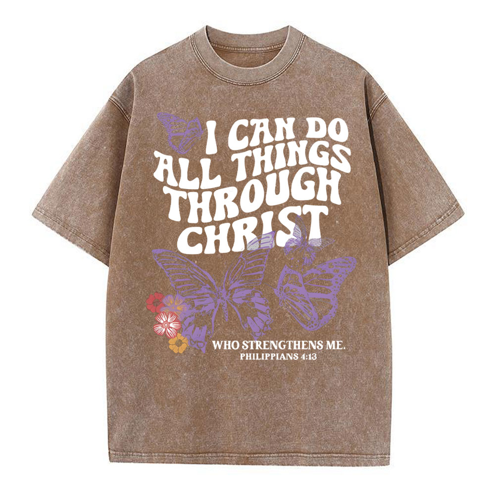 I Can Do All Things Though Christ Christian Washed T-Shirt