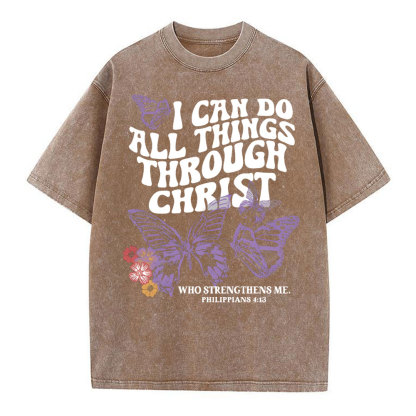 I Can Do All Things Though Christ Christian Washed T-Shirt