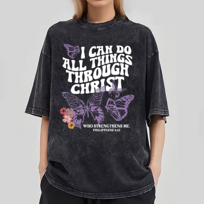 I Can Do All Things Though Christ Christian Washed T-Shirt