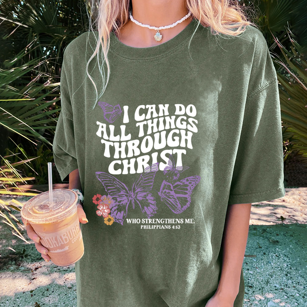 I Can Do All Things Though Christ Christian Washed T-Shirt