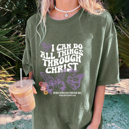 I Can Do All Things Though Christ Christian Washed T-Shirt