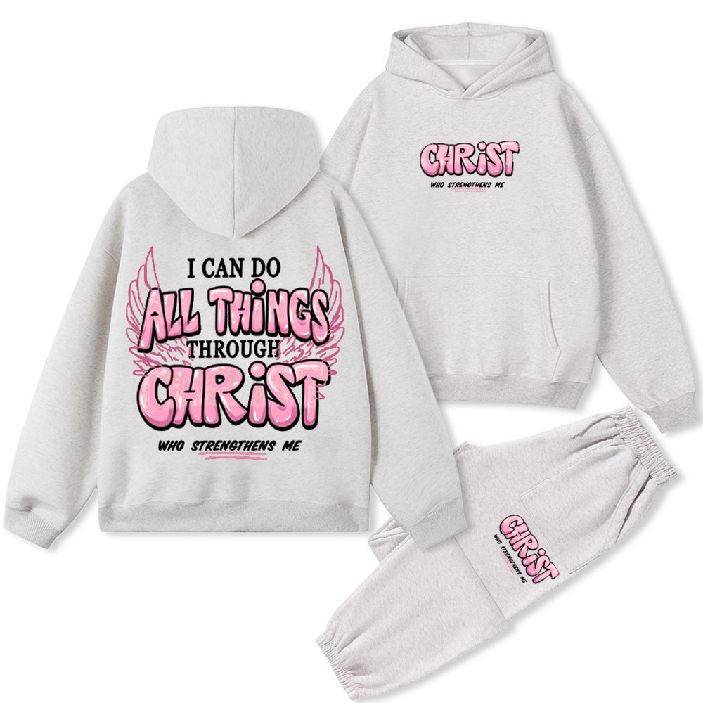 I Can Do All Things Through Christ Christian Fleece Hoodie Set