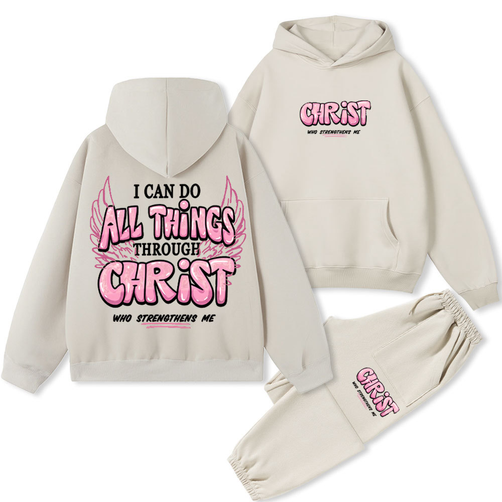 I Can Do All Things Through Christ Christian Fleece Hoodie Set