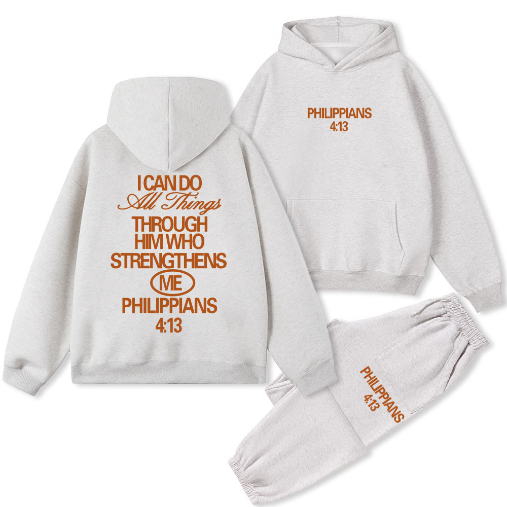 I Can Do All Things Through God Christian Fleece Hoodie Set