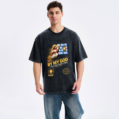 I Can Leap Over A Wall By My God Christian Washed T-Shirt