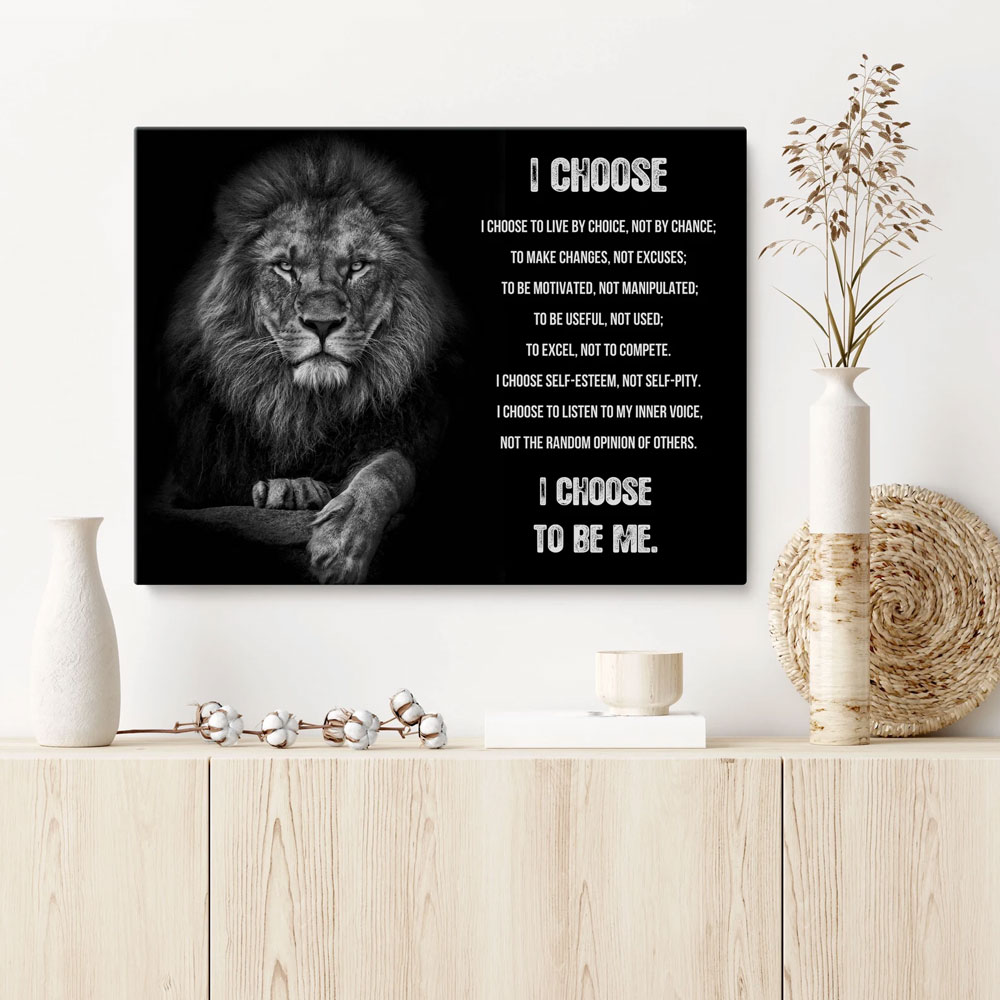 I Choose To Be Me Lion Motivational Print Christian Canvas Wall Art