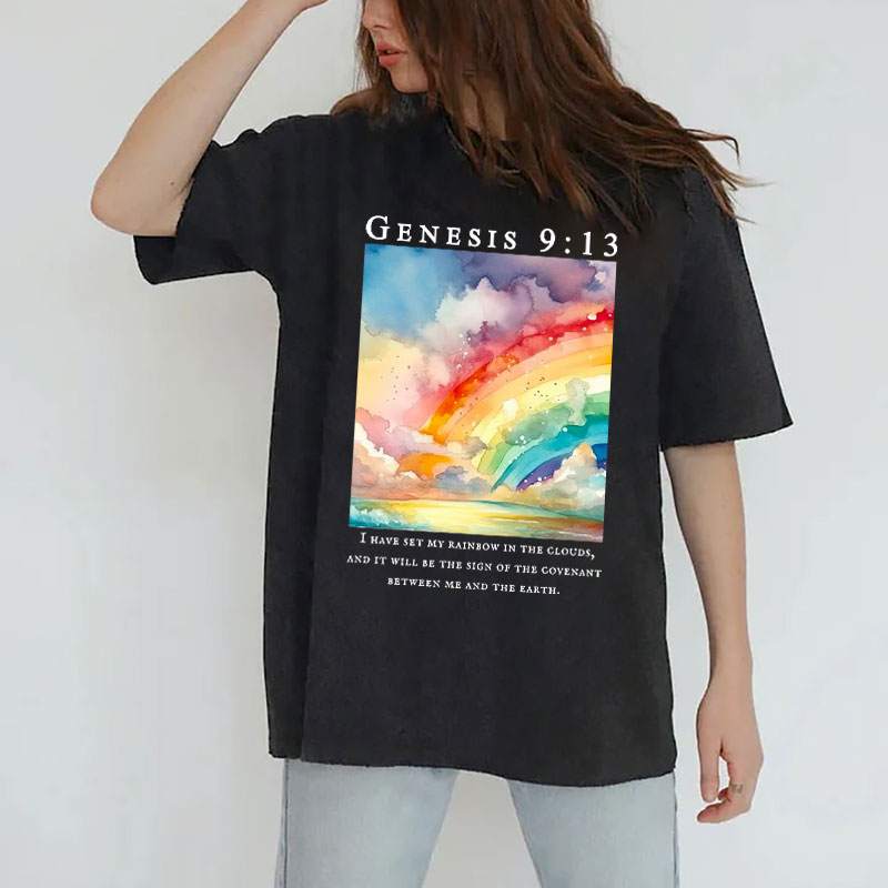 I Have Set My Rainbow In The Clouds Christian Washed T-Shirt