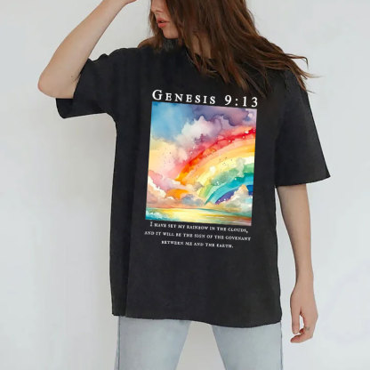 I Have Set My Rainbow In The Clouds Christian Washed T-Shirt