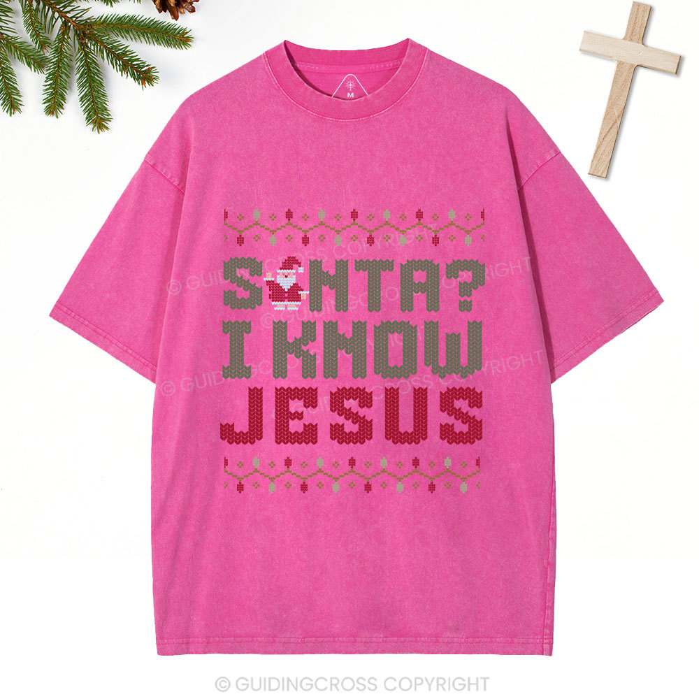 I Know Jesus Christian Christmas Washed T-Shirt