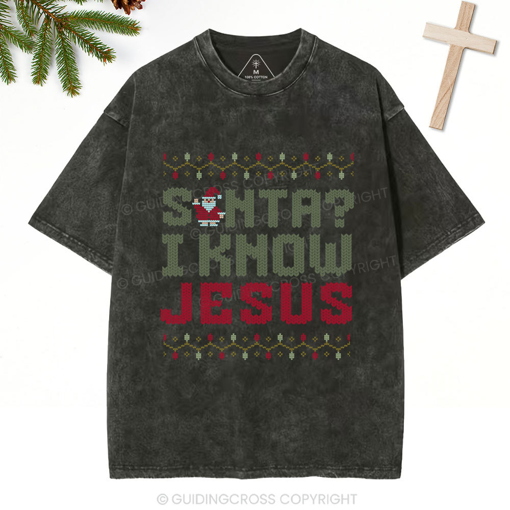 I Know Jesus Christian Christmas Washed T-Shirt