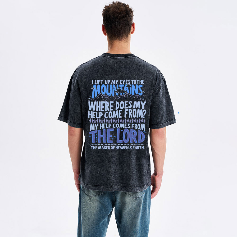 I Left Up My Eyes To The Mountains Christian Washed T-Shirt