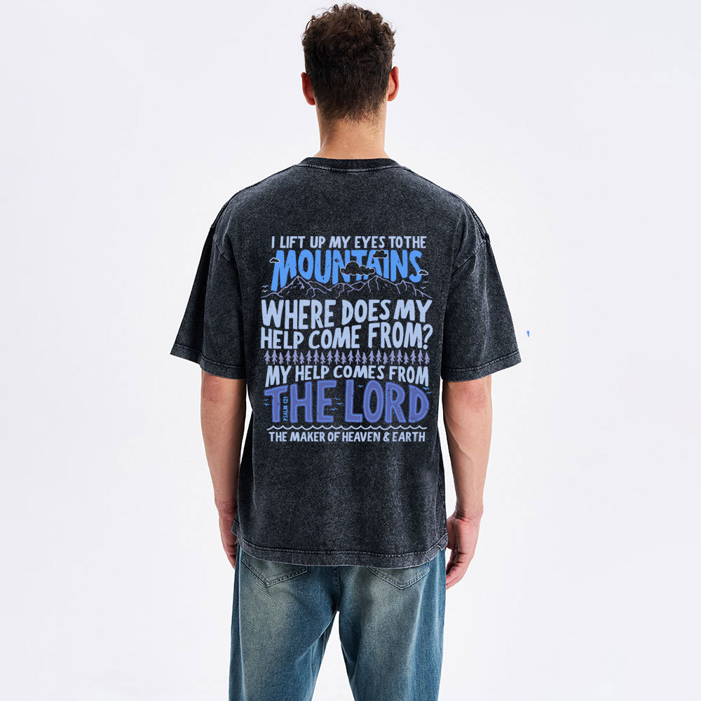 I Left Up My Eyes To The Mountains Christian Washed T-Shirt