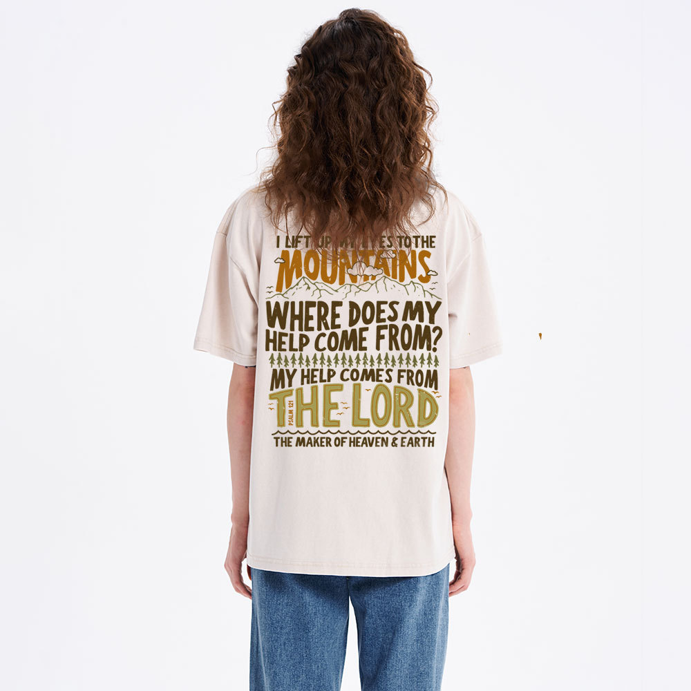I Left Up My Eyes To The Mountains Christian Washed T-Shirt
