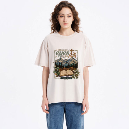 I Lift Up My Eyes To The Hills Christian Washed T-Shirt