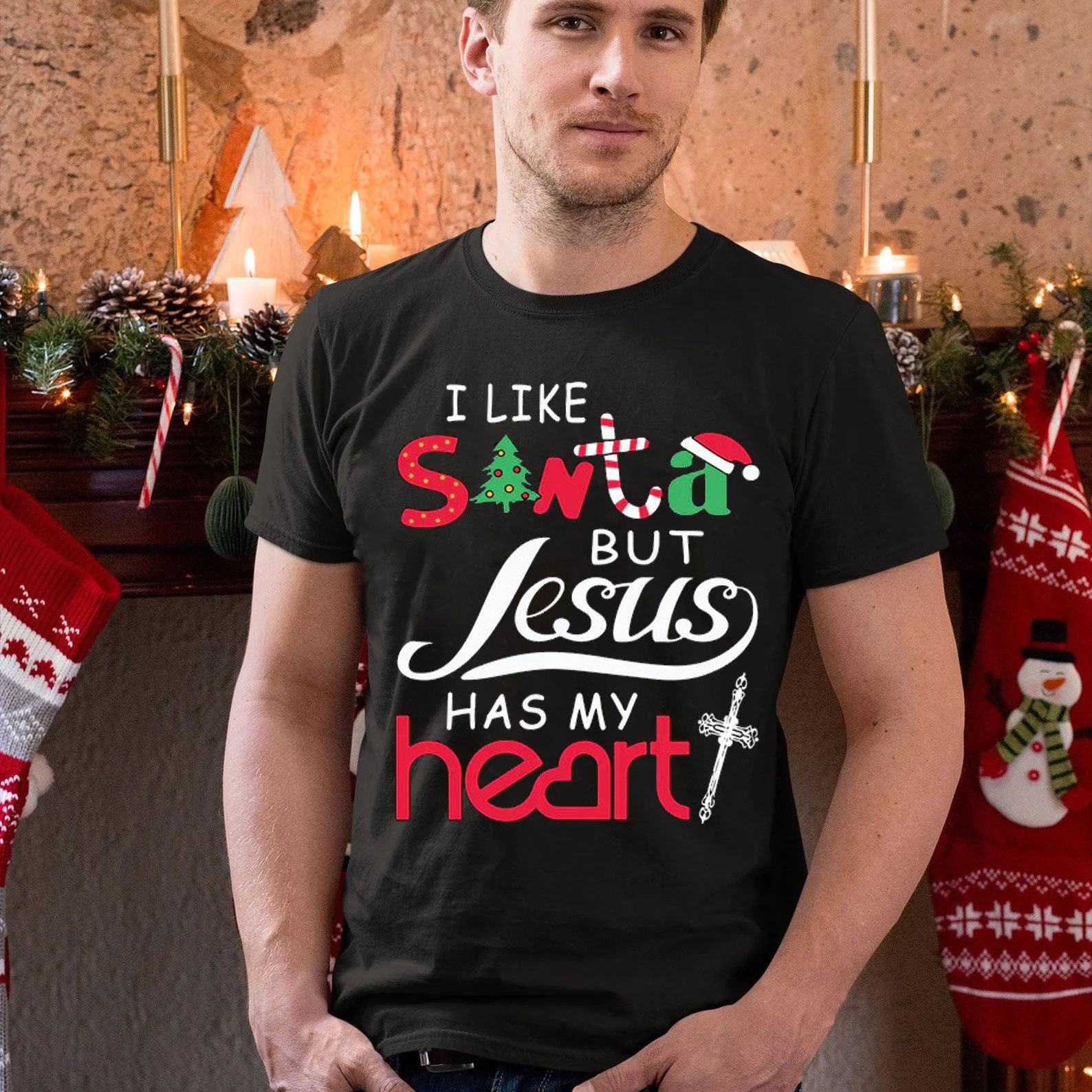 I Like Santa But Jesus Has My Heart Christian T-Shirt
