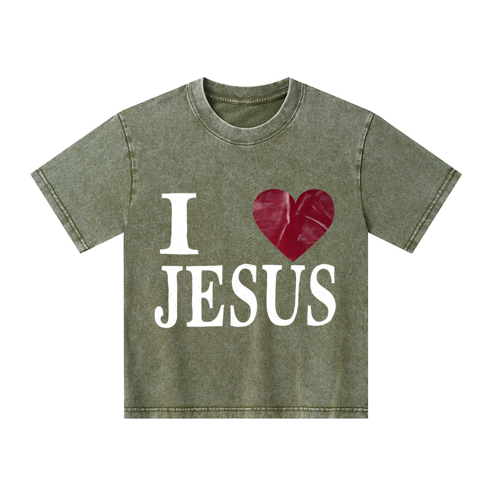 I Love Jesus Christian Kid Washed T-Shirt