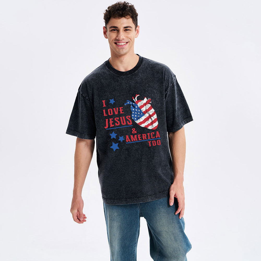 I Love Jesus And America Too Christian Washed T-Shirt