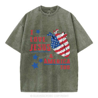 I Love Jesus And America Too Christian Washed T-Shirt