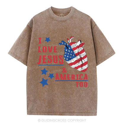 I Love Jesus And America Too Christian Washed T-Shirt