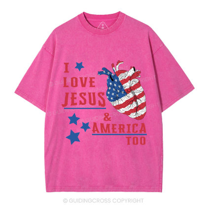 I Love Jesus And America Too Christian Washed T-Shirt