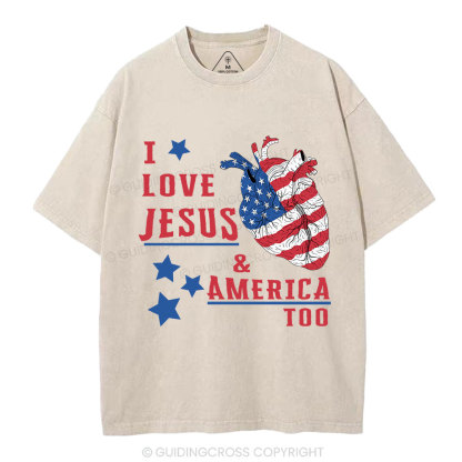 I Love Jesus And America Too Christian Washed T-Shirt