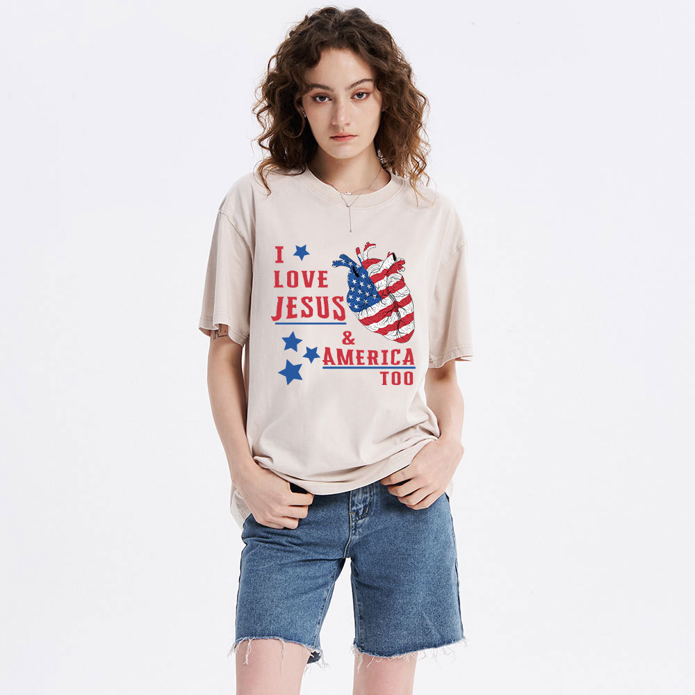 I Love Jesus And America Too Christian Washed T-Shirt