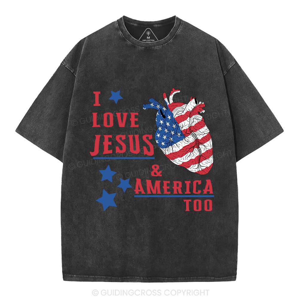 I Love Jesus And America Too Christian Washed T-Shirt