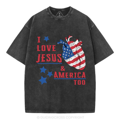 I Love Jesus And America Too Christian Washed T-Shirt