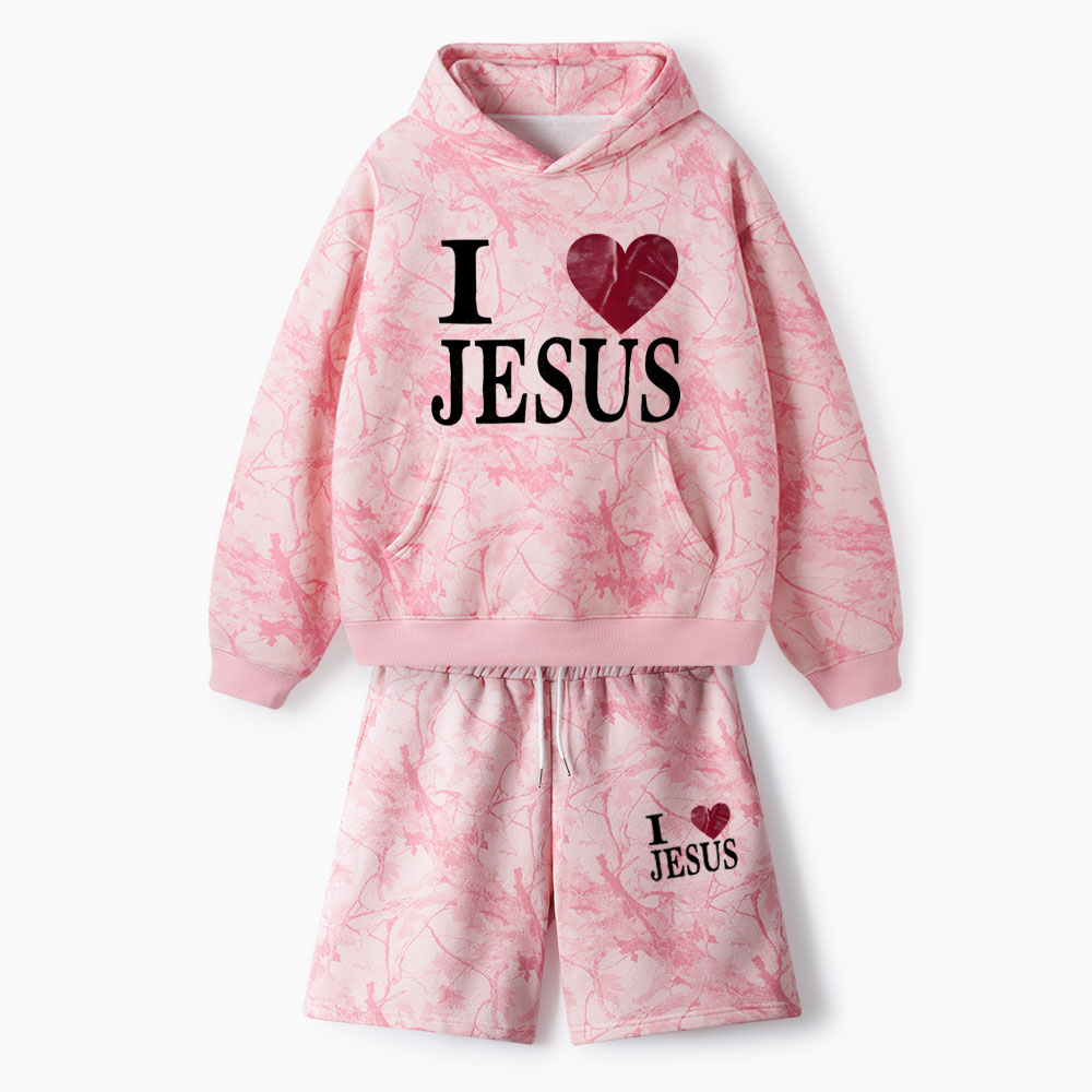 I Love Jesus Christian Camo Fleece Hoodie Set