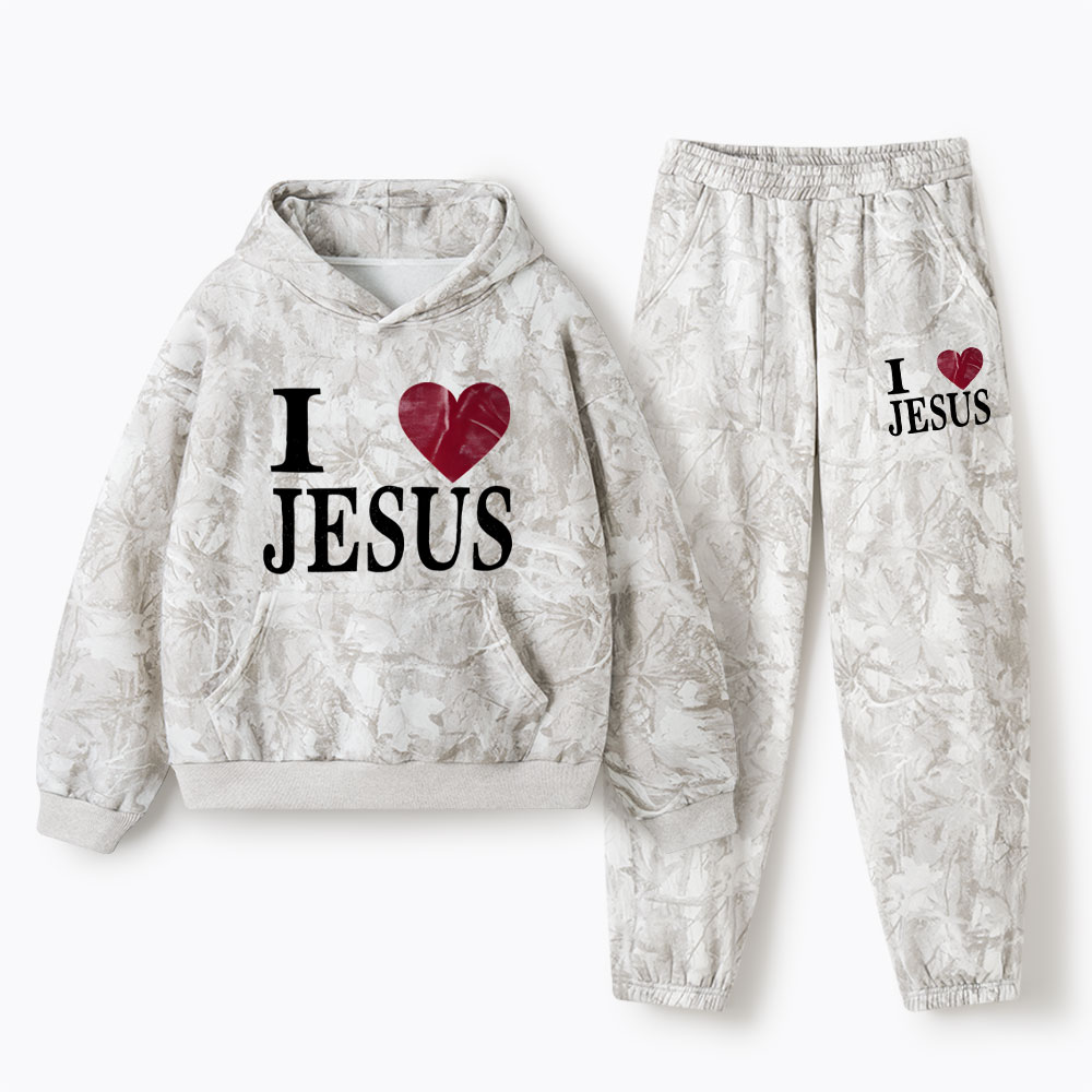 I Love Jesus Christian Camo Fleece Hoodie Set