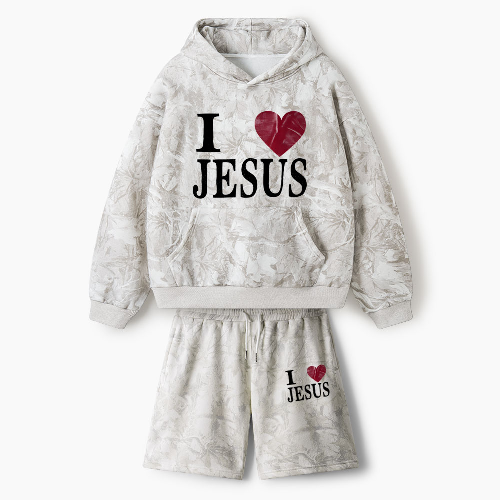 I Love Jesus Christian Camo Fleece Hoodie Set