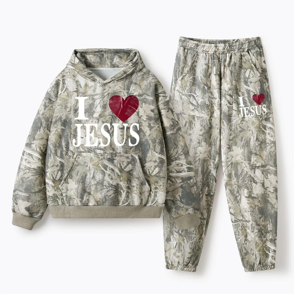 I Love Jesus Christian Camo Fleece Hoodie Set