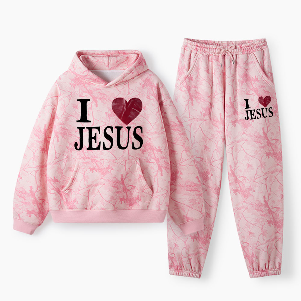 I Love Jesus Christian Camo Fleece Hoodie Set