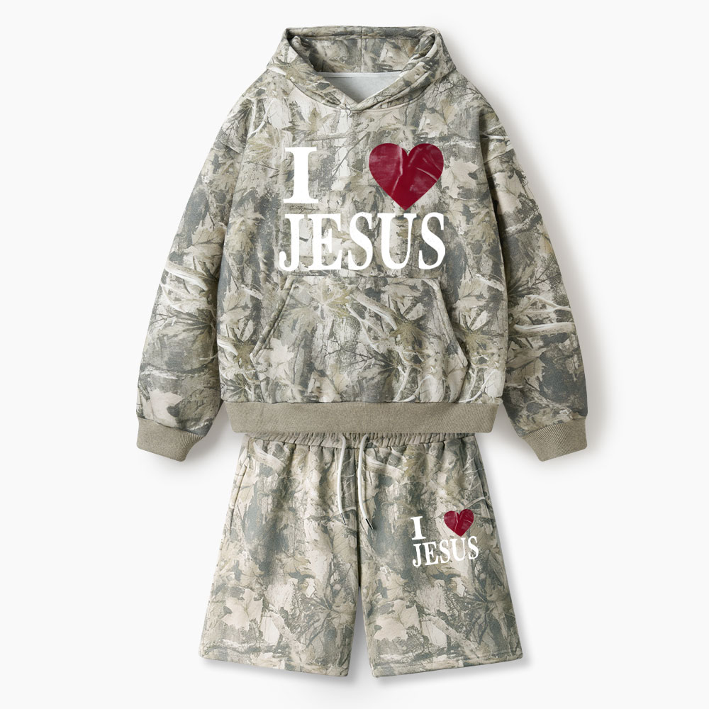 I Love Jesus Christian Camo Fleece Hoodie Set