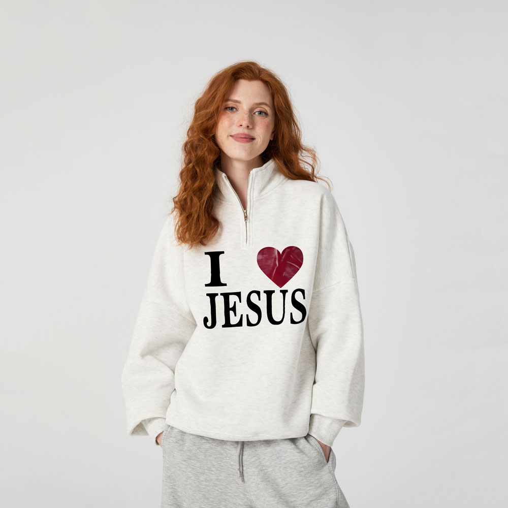 I Love Jesus Christian Half Zip Fleece Sweatshirt