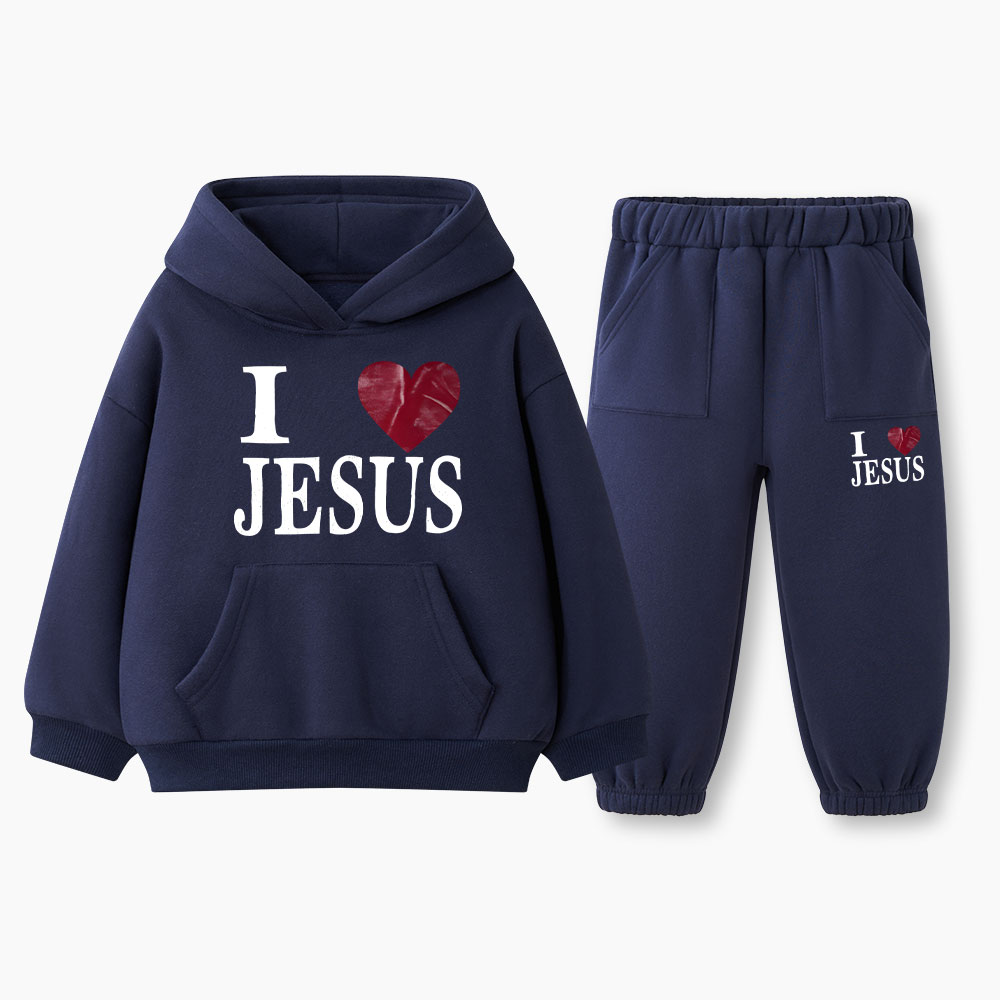 I Love Jesus Christian Kid Fleece Hoodie Set