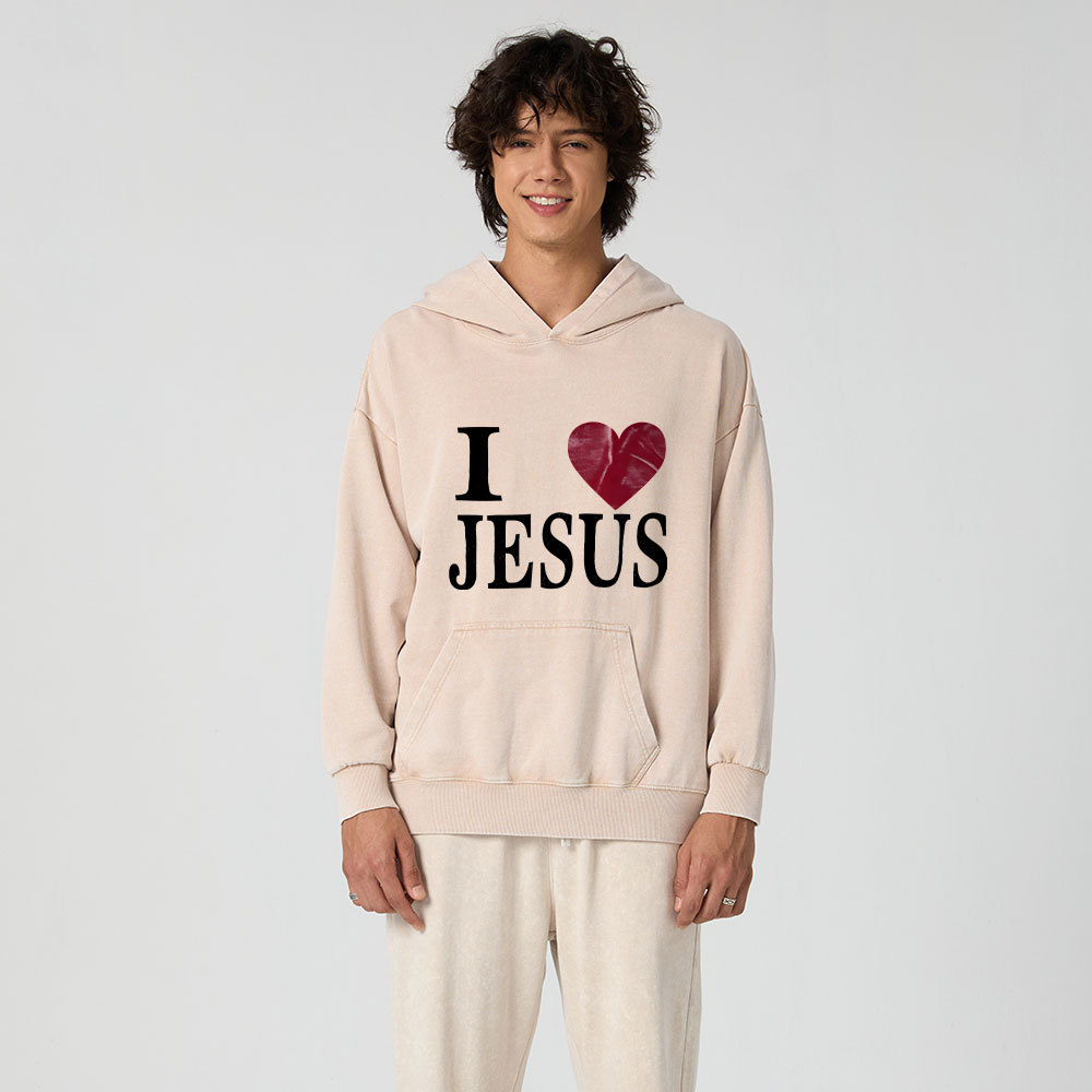 I Love Jesus Christian Washed Hoodie