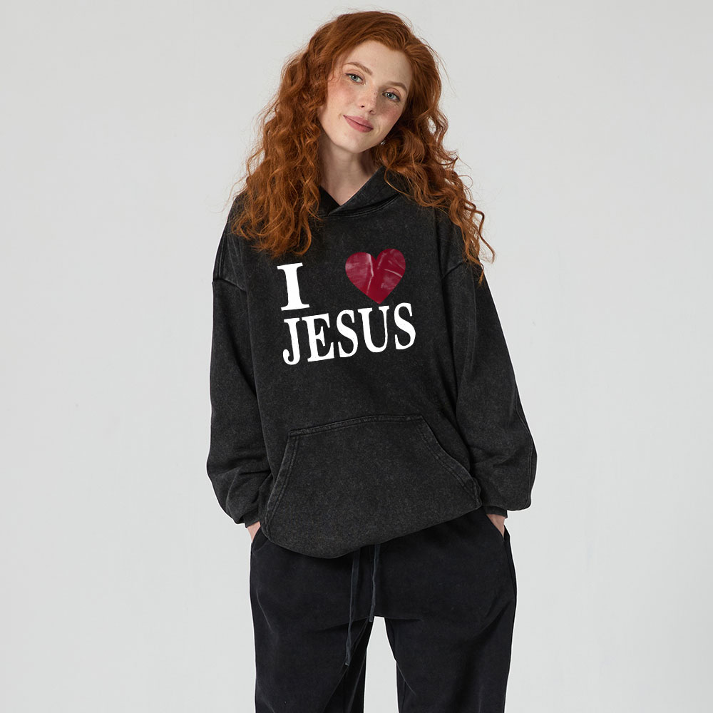 I Love Jesus Christian Washed Hoodie