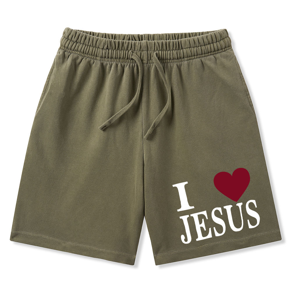 I Love Jesus Christian Washed Shorts