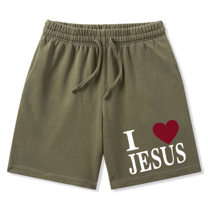 I Love Jesus Christian Washed Shorts